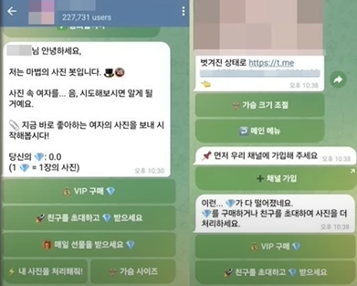 딥페이크로 음란물을 주고받는 텔레그램 대화방 내용 / CBS 김현정 뉴스쇼 제공
